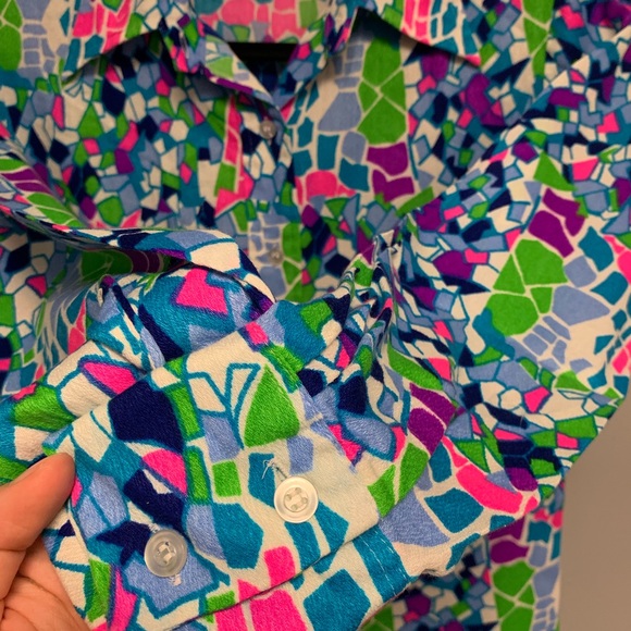 Vintage Bright Mosaic 100% Acrylic Women’s Small Button Down - Picture 6 of 8